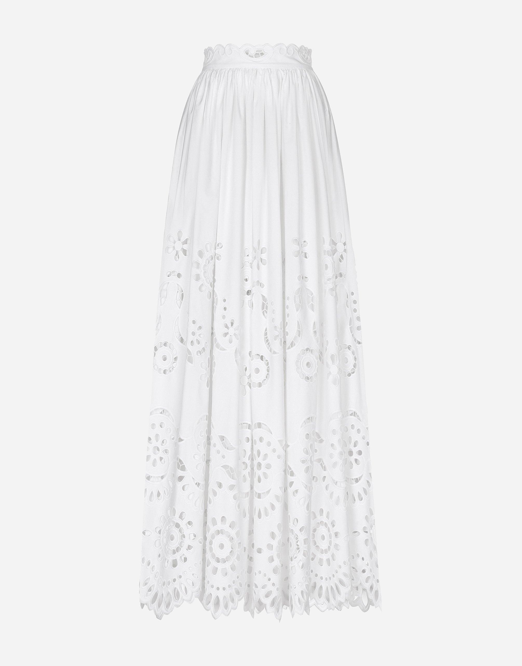 DOLCE & GABBANA White Broderie Anglaise Long Skirt Product Image