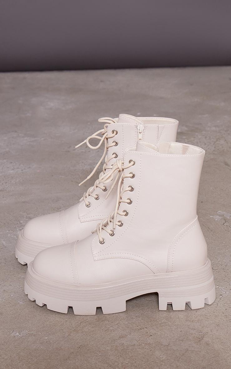 Cream Lace Up Chunky Sole Combat Boots product image