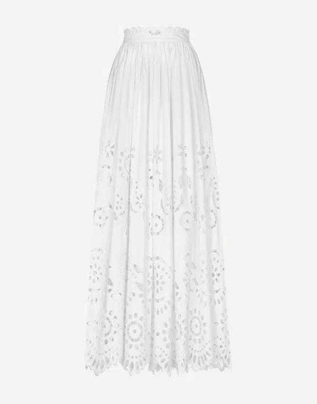 DOLCE & GABBANA White Broderie Anglaise Long Skirt Product Image