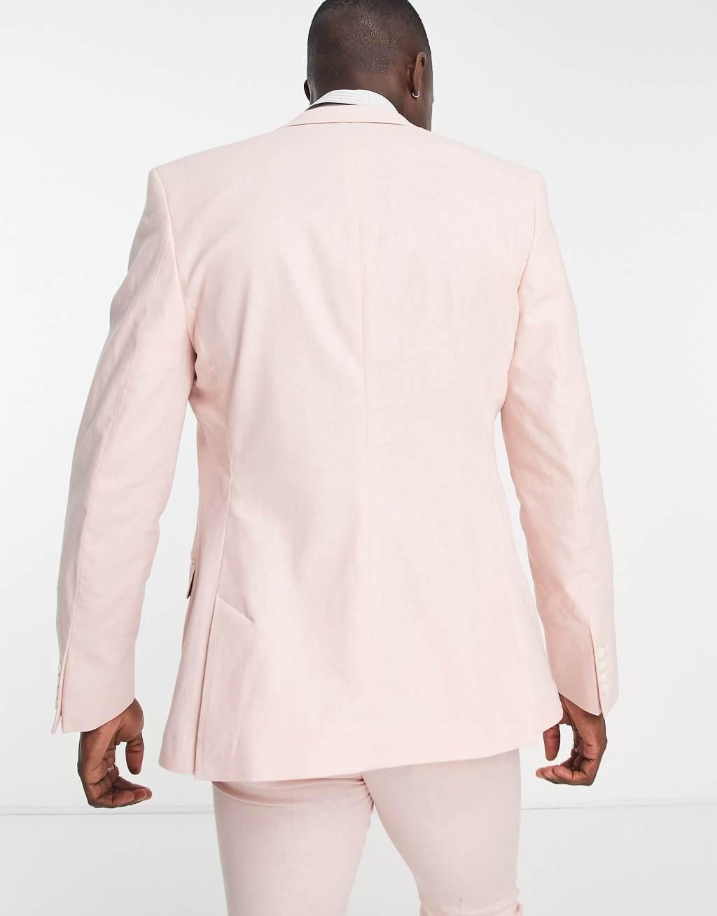 ASOS DESIGN super skinny linen mix suit jacket in pink Product Image