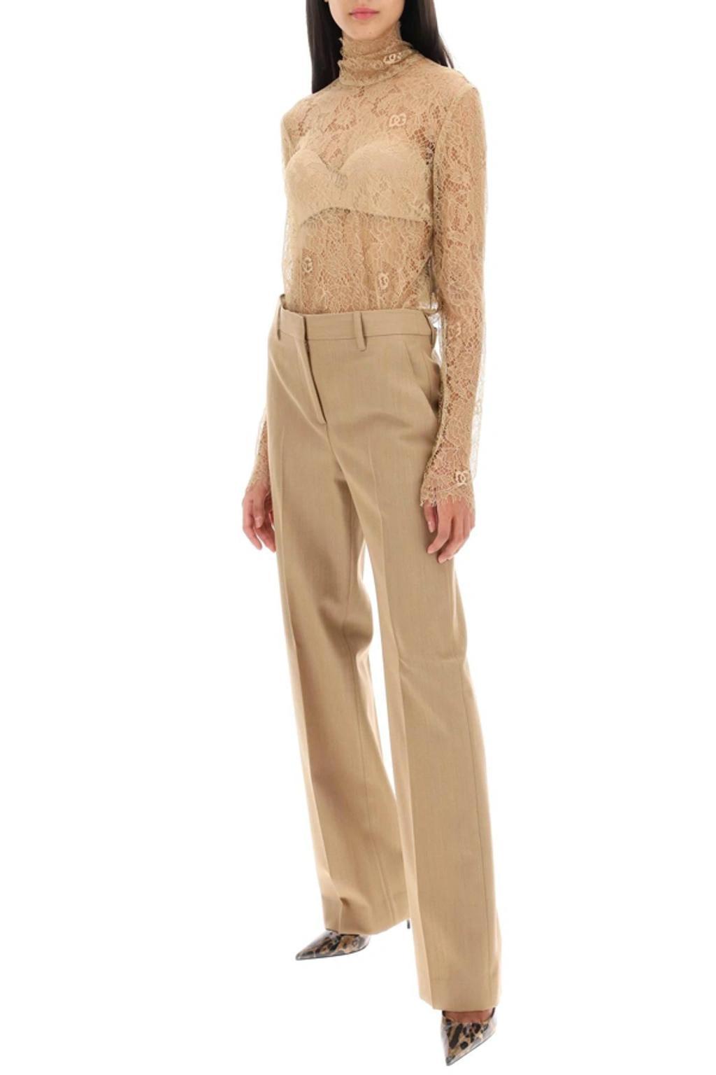 Lace High-neck Blouse In Beige Product Image