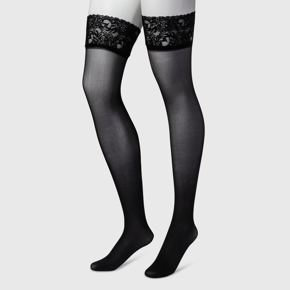 Hanes Premium Womens Back Seam Thigh Highs - Black Product Image