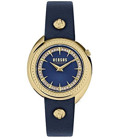 Versus Versace Womens Tortona Crystal 2 Hand Quartz Blue Genuine Leather Watch, 38mm Product Image