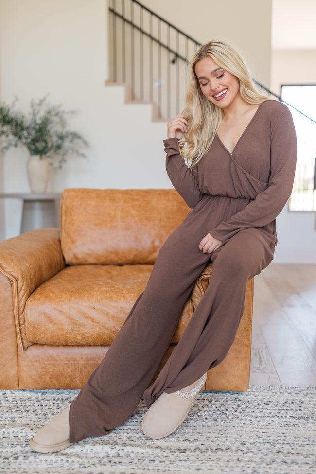 Heart To Heart Brown V-Neck Jumpsuit Product Image