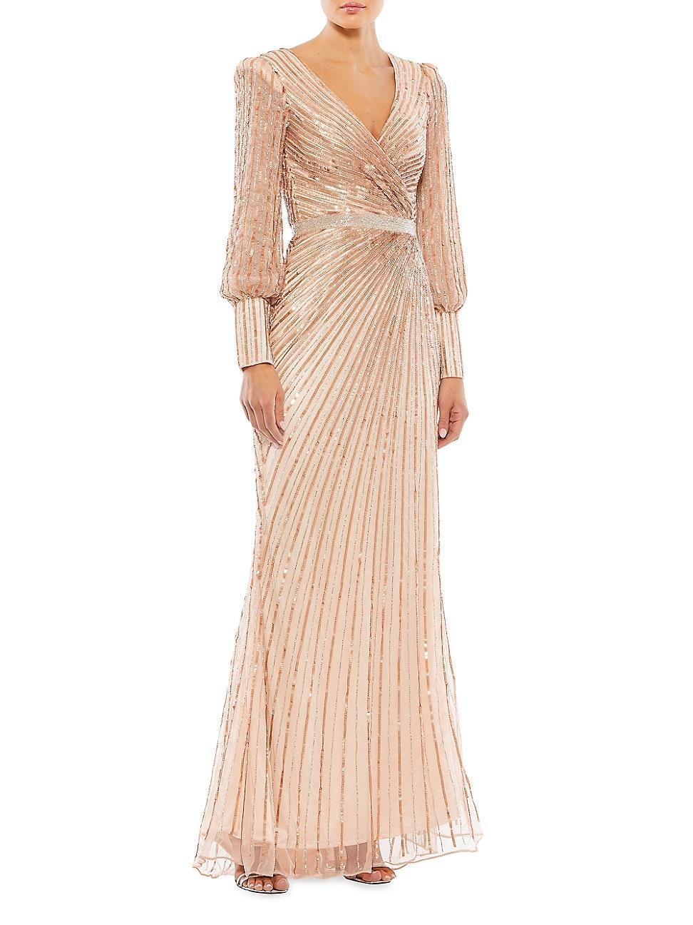 Womens Sequined Blouson-Sleeve Gown Product Image