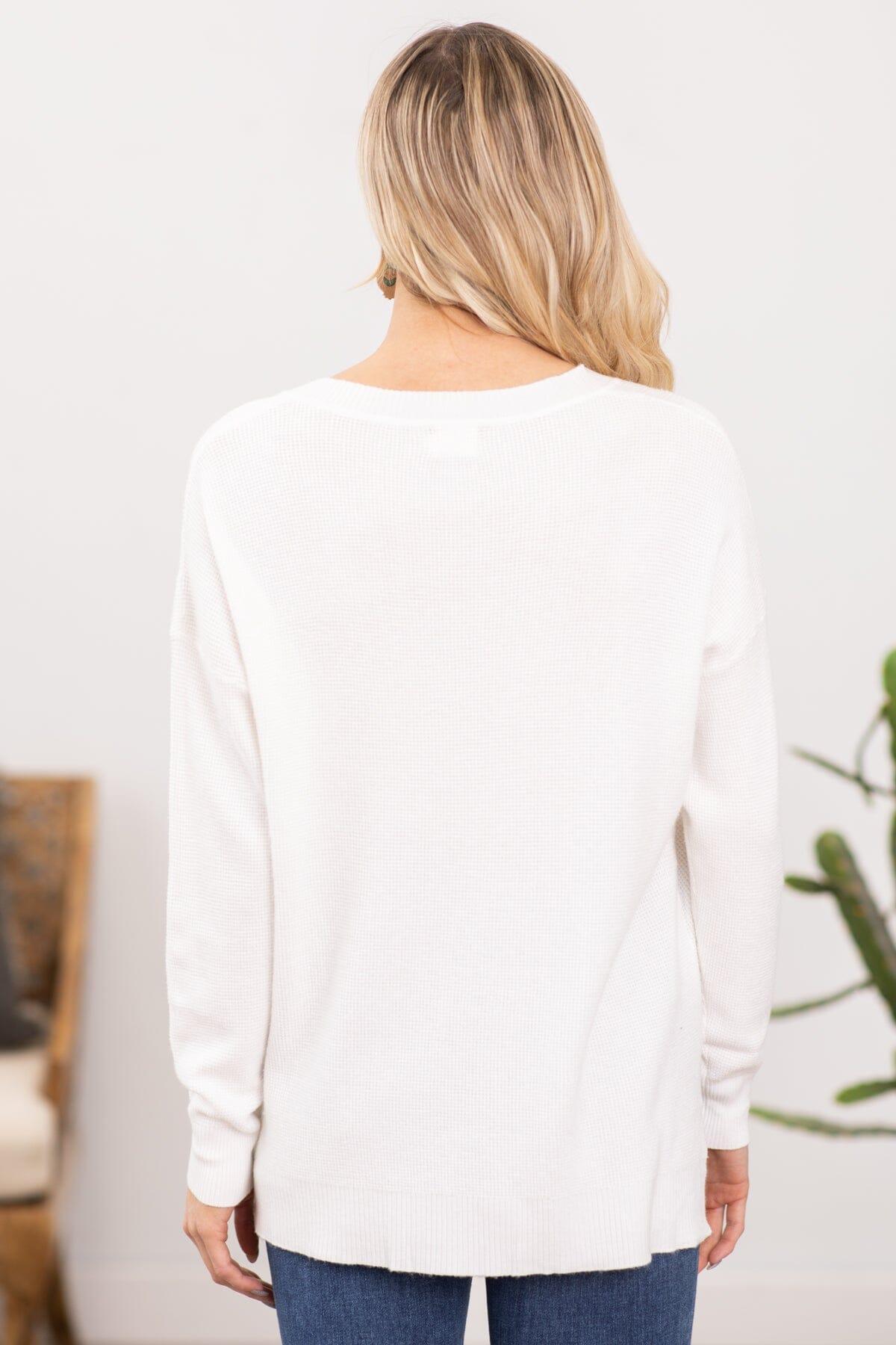 Off White Drop Shoulder Lightweight Sweater Product Image