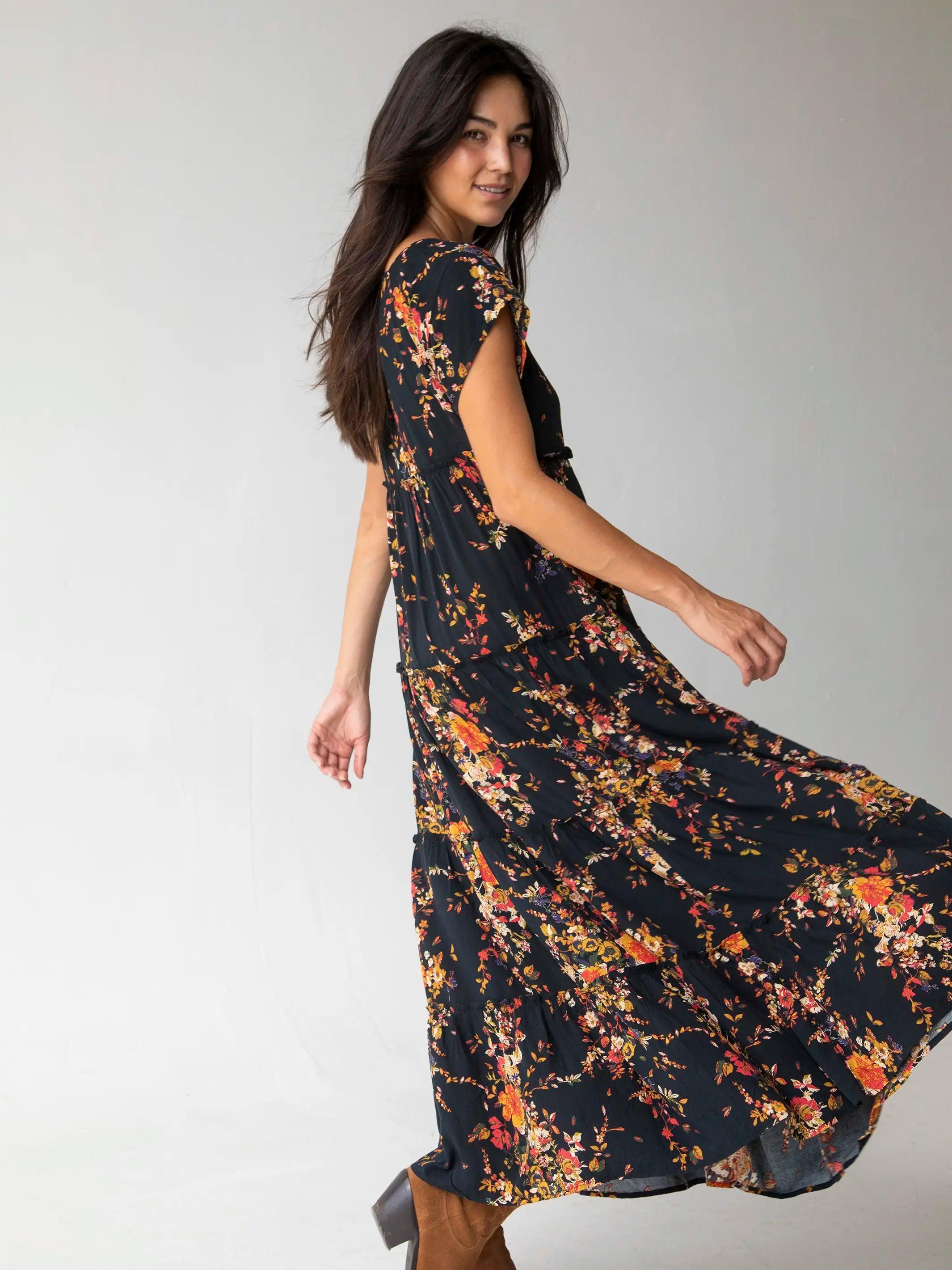 Berkley Maxi Dress - Navy Red Bouquets Product Image