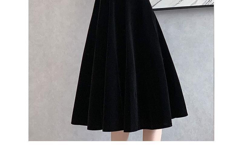 Long-Sleeve Square Neck Velvet Midi A-Line Dress Product Image