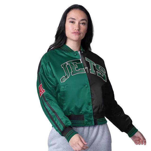 Womens Starter /Black New York Jets Zone Blitz Cropped Full-Snap Satin Jacket Product Image