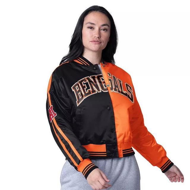 Womens Starter /Orange Cincinnati Bengals Zone Blitz Cropped Full-Snap Satin Jacket Product Image