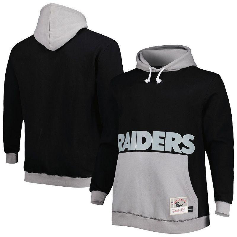 Mens Mitchell & Ness Black/Silver Las Vegas Raiders Big & Tall Big Face Pullover Hoodie Product Image