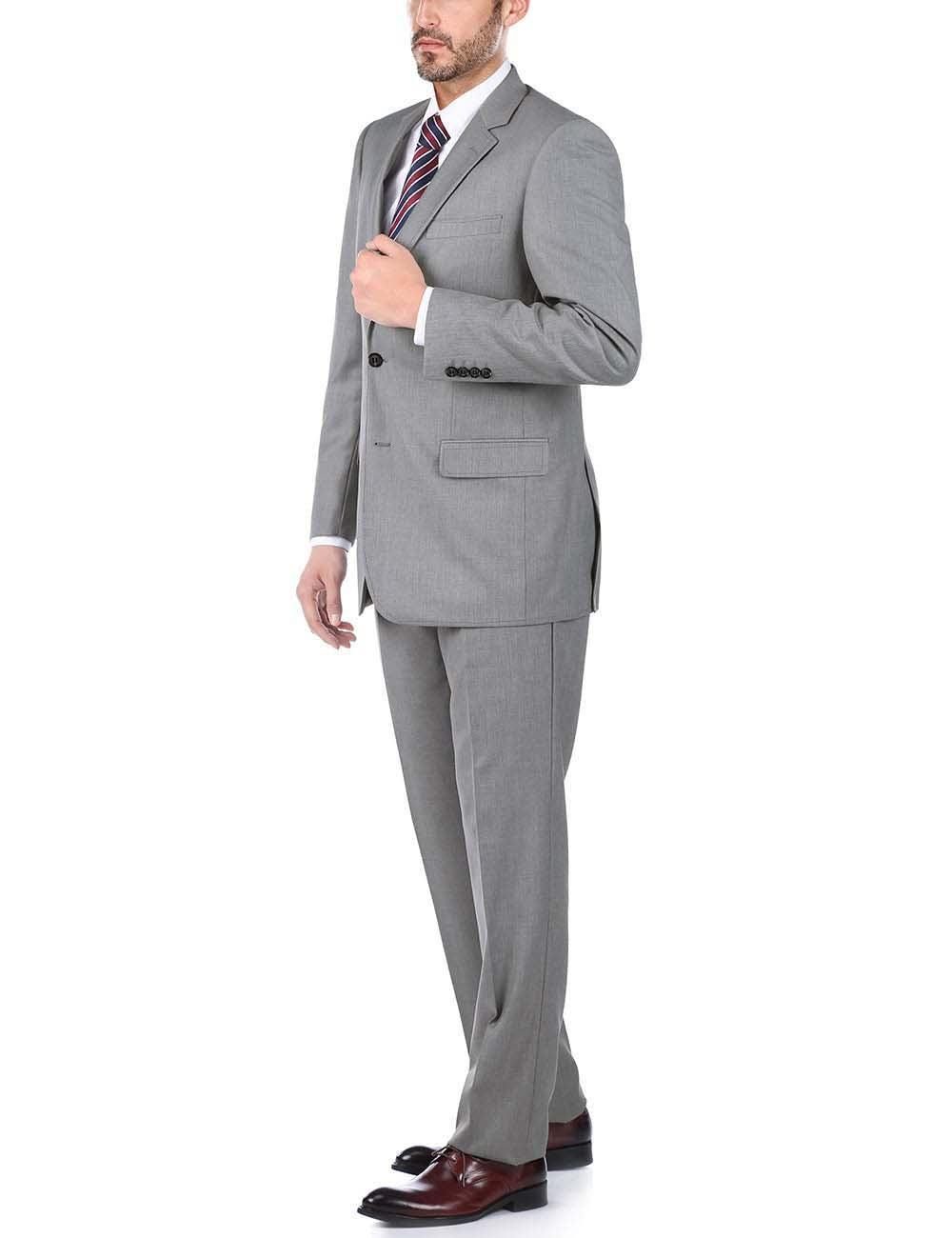 (36S, 38L) Light Gray 100% Virgin Wool Regular Fit Pick Stitched 2 Piece Suit Product Image