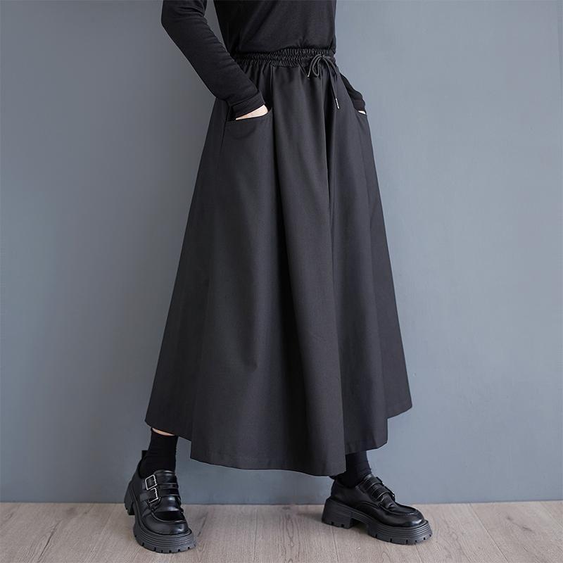 High Waist Plain Midi A-Line Skirt Product Image