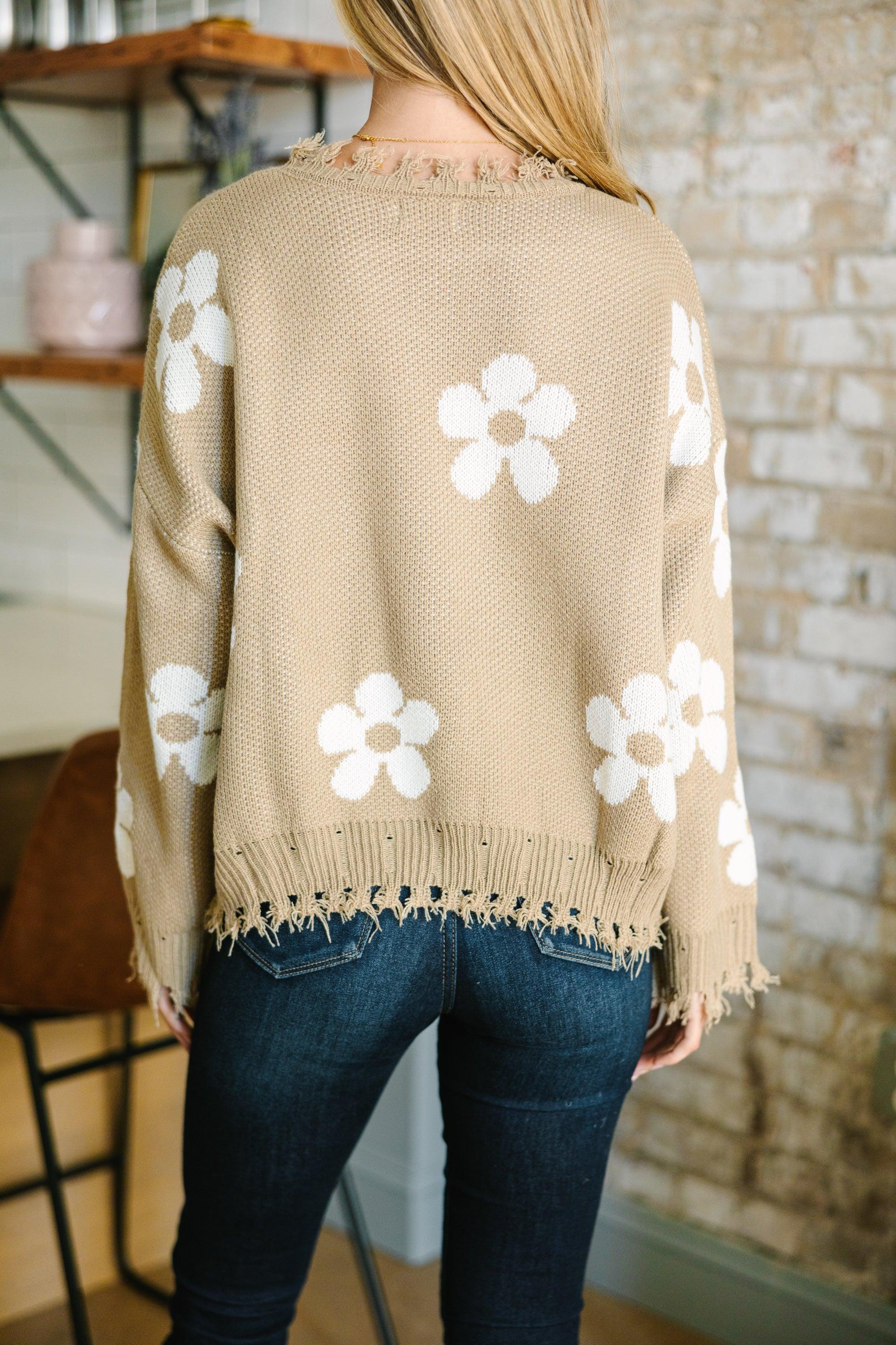 Never Let You Go Taupe Brown Floral Sweater Female Product Image