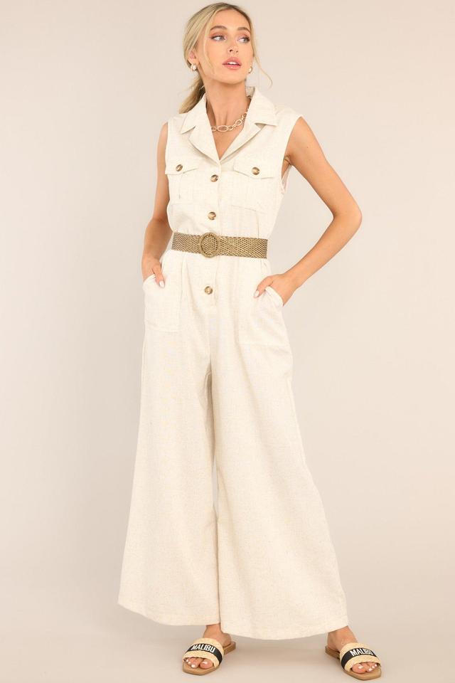 World View Oatmeal Belted Jumpsuit Beige Product Image