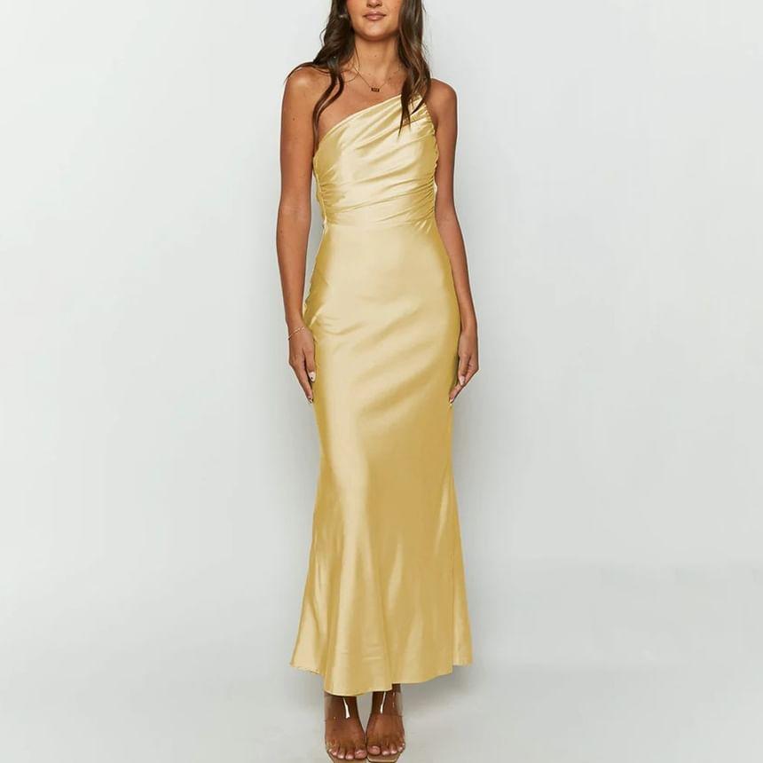 Spaghetti Strap V-Neck Plain Maxi Mermaid Dress Product Image