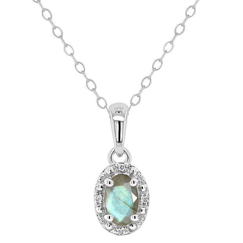 Celebration Gems Sterling Silver Oval Labradorite & Diamond Accent Pendant Necklace, Womens Product Image