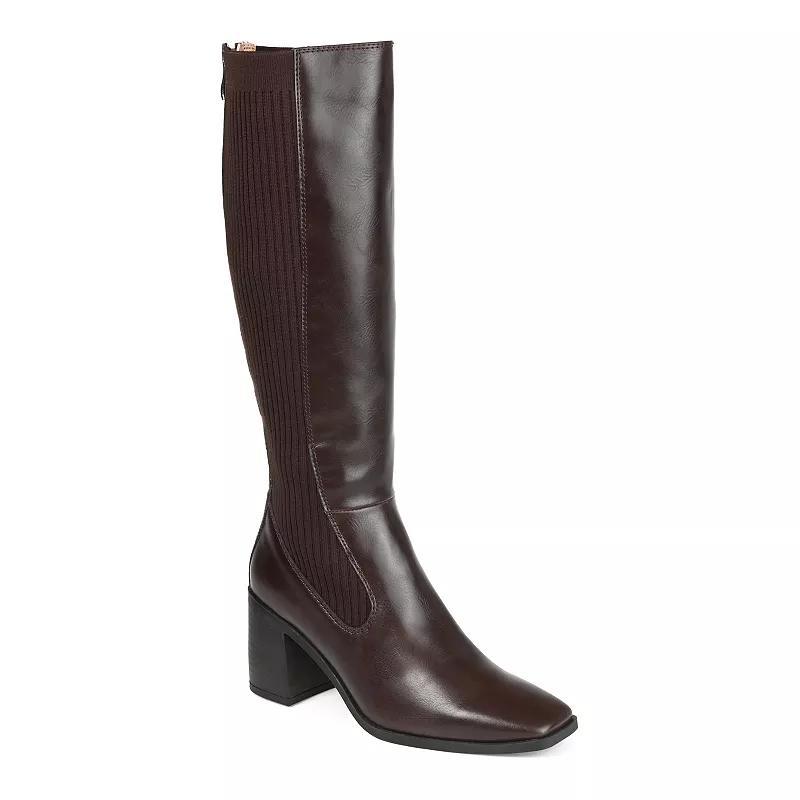 Journee Collection Winny Womens Stretch Knit Knee-High Boots Brown Product Image