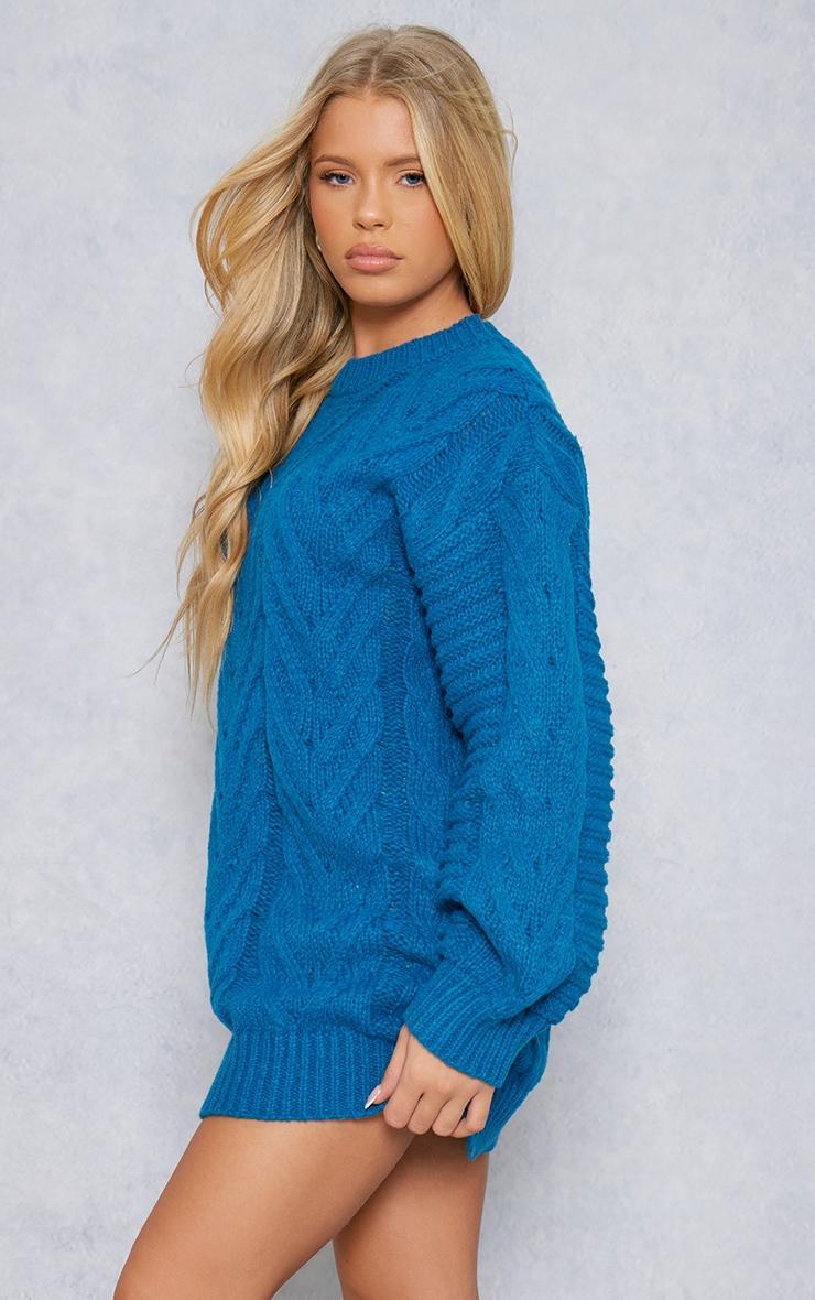 Dark Teal Contrast Cable Knit Sweater Dress Product Image