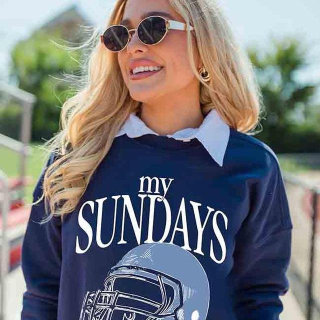 My Sundays Are Booked Navy Oversized Graphic Sweatshirt Product Image