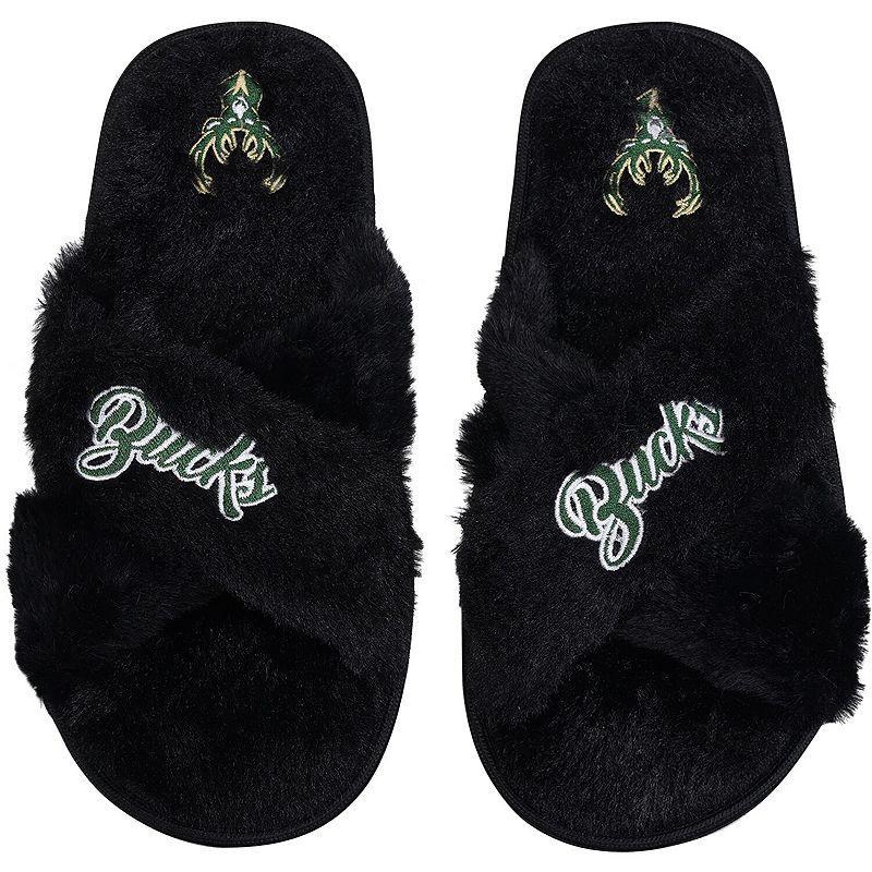 Womens FOCO Milwaukee Bucks Script Cross Slide Slippers Product Image