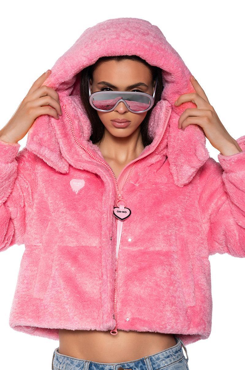 MARDIE PINK FUZZY HOODED PUFFER Product Image