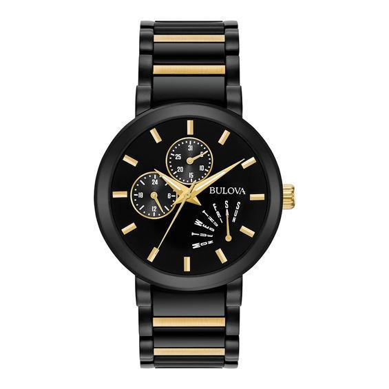 Men's Bulova Black IP and Gold-Tone Watch with Black Dial (Model: 98C124) Product Image