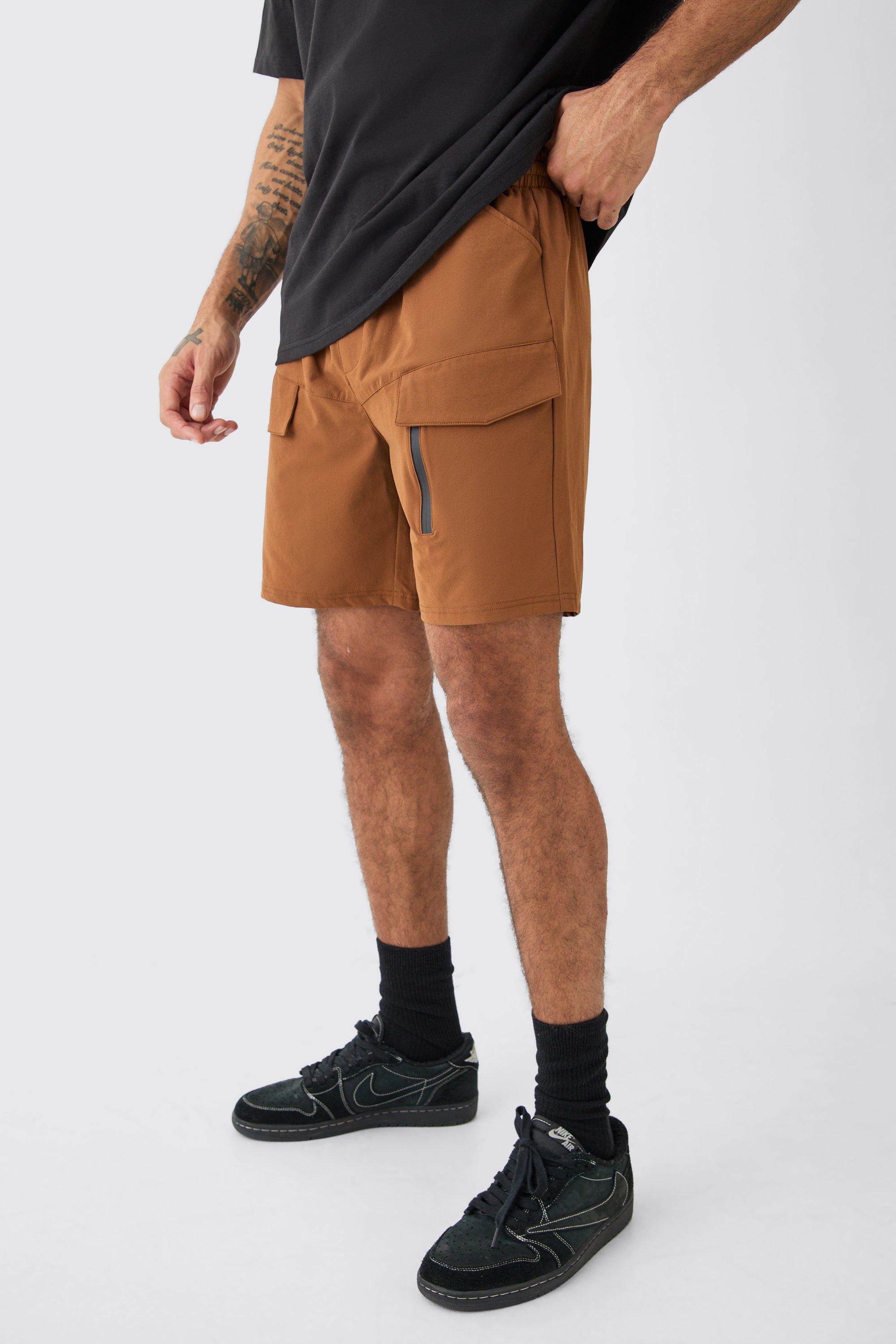 Elasticated Relaxed Technical Stretch Cargo With Zip | boohooMAN USA Product Image