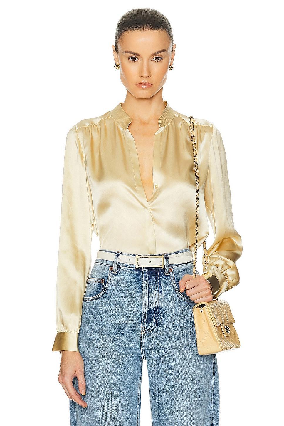 LAgence Bianca Silk Banded Collar Blouse Product Image