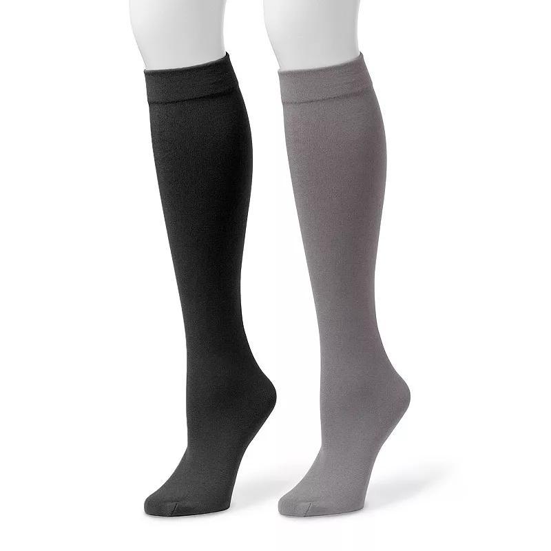 MUK LUKS 2-pk. Womens Fleece-Lined Knee-High Socks, Womens Black Product Image