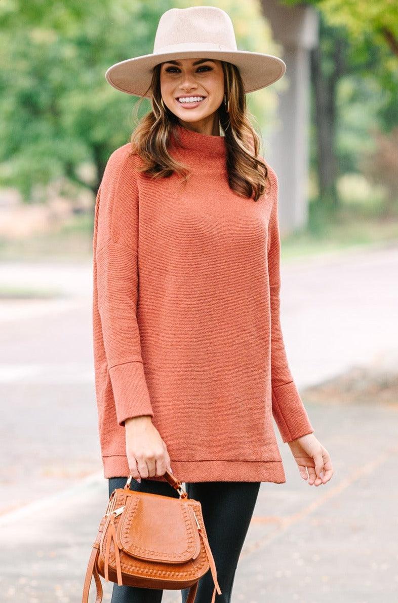 The Slouchy Rust Orange Mock Neck Tunic Female Product Image