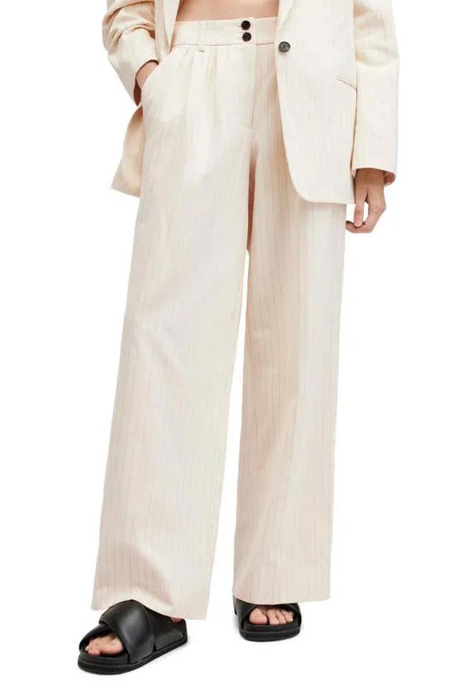 Payton Pinstripe Wide Leg Pants In Ivory White Product Image