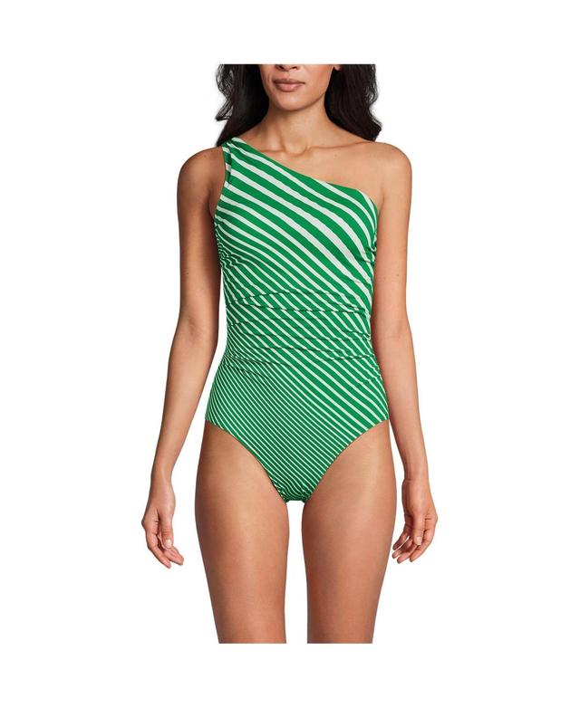 Lands End Womens Shirred One Shoulder One Piece Swimsuit Product Image