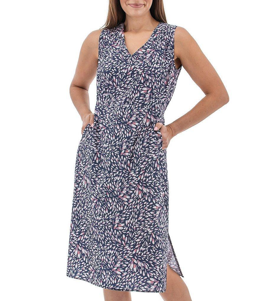 Aventura Fontana Printed V-Neck Sleeveless Tie Waist Side Slit A-Line Midi Dress Product Image