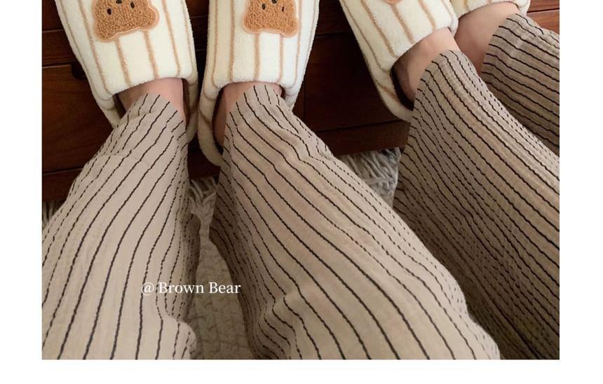 Bear Applique Striped Slippers Product Image