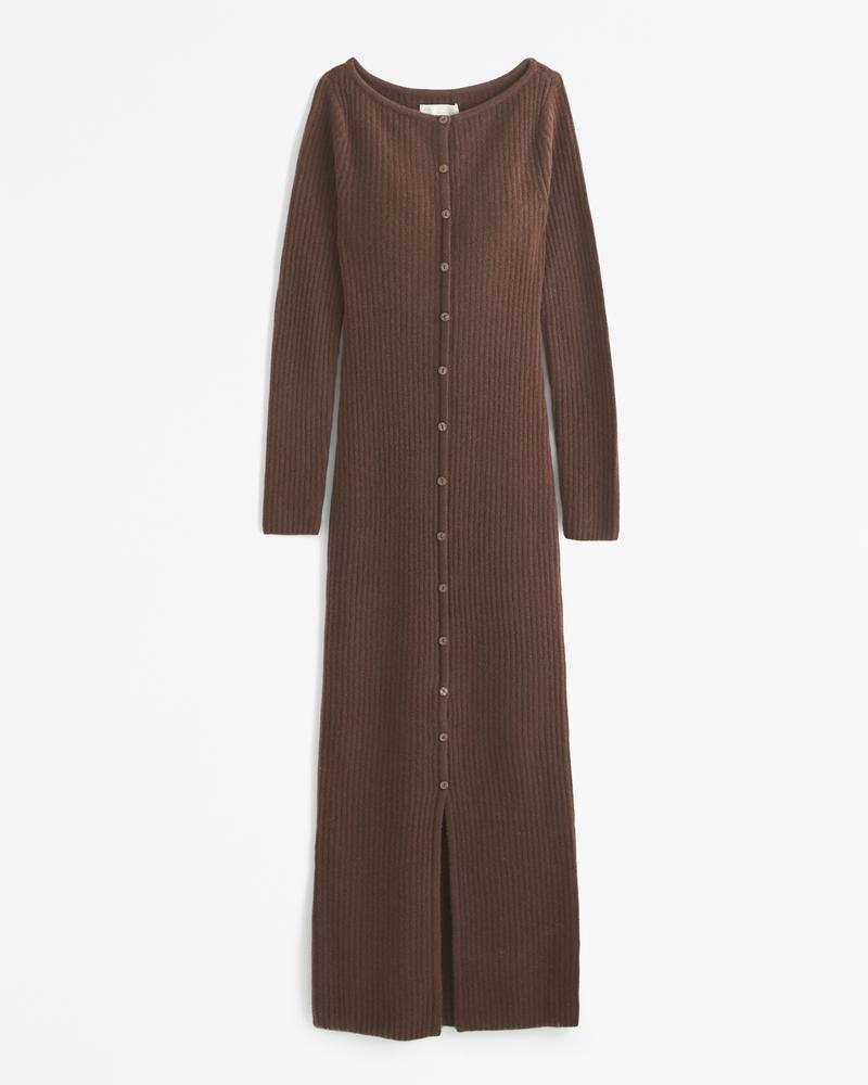 Long-Sleeve Button-Through Maxi Sweater Dress product image