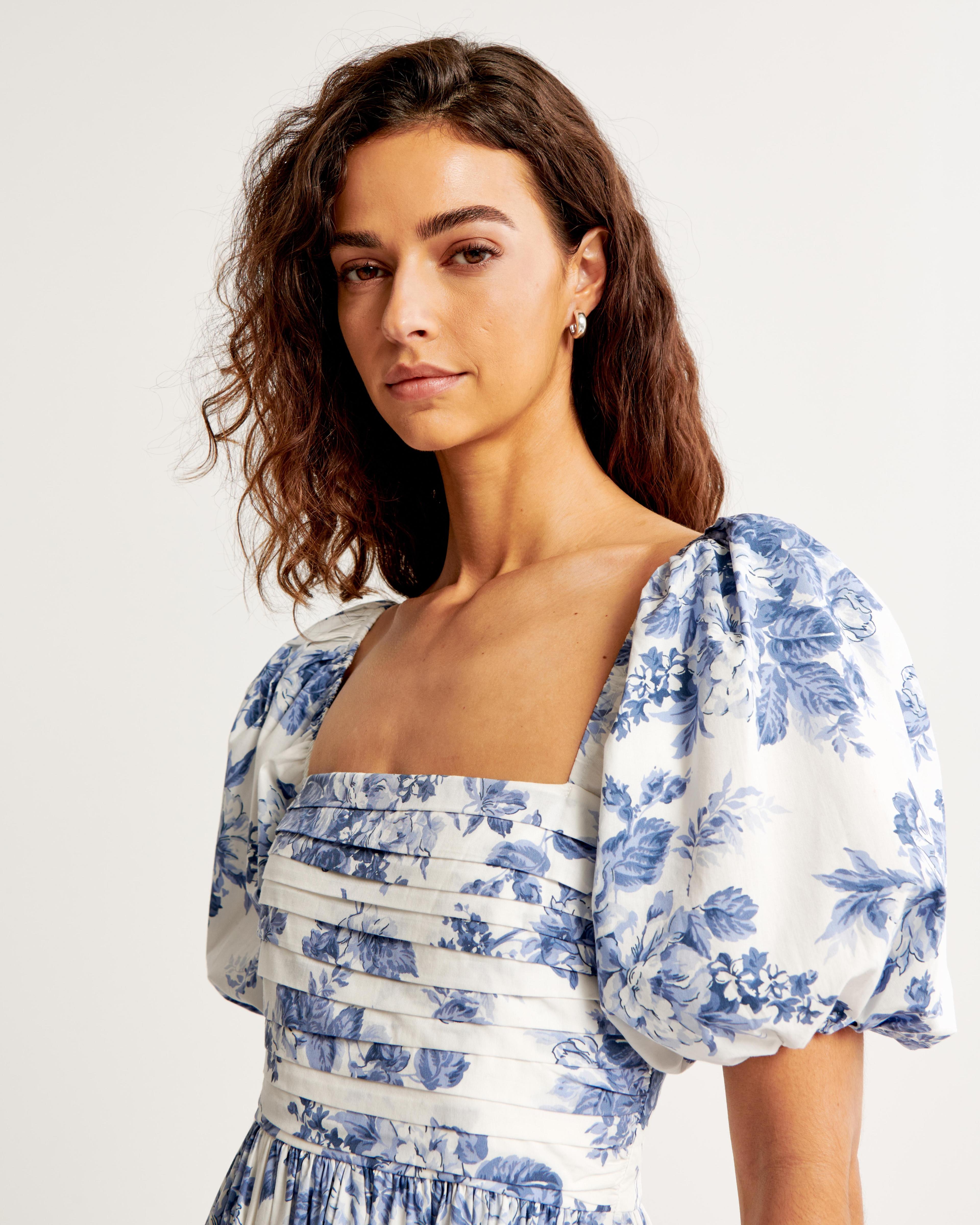 The A&F Emerson Poplin Puff Sleeve Midi Dress Product Image