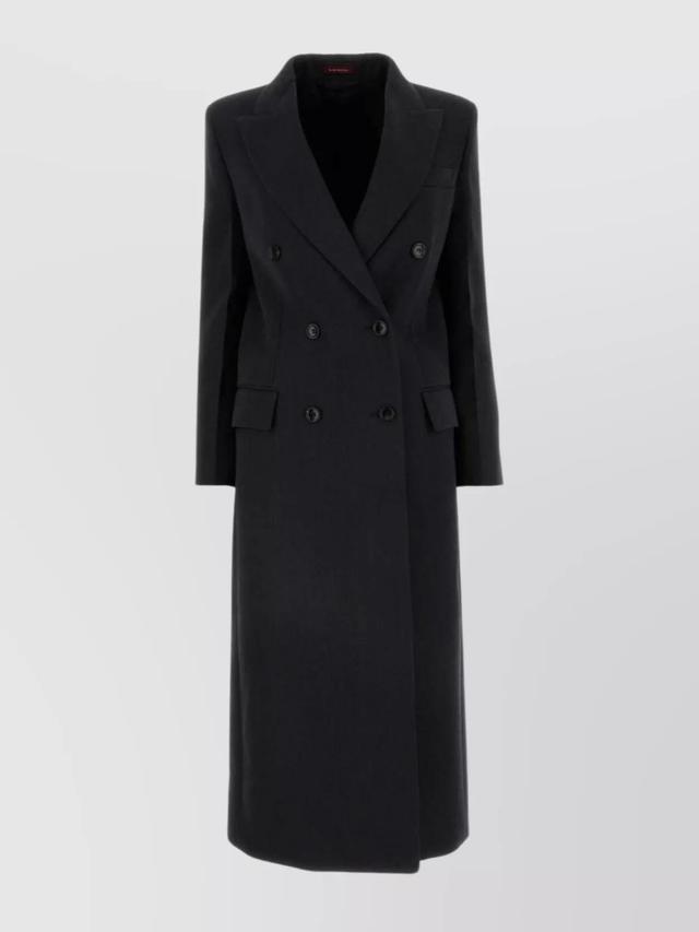 Double Breasted Long Coat In Black Product Image