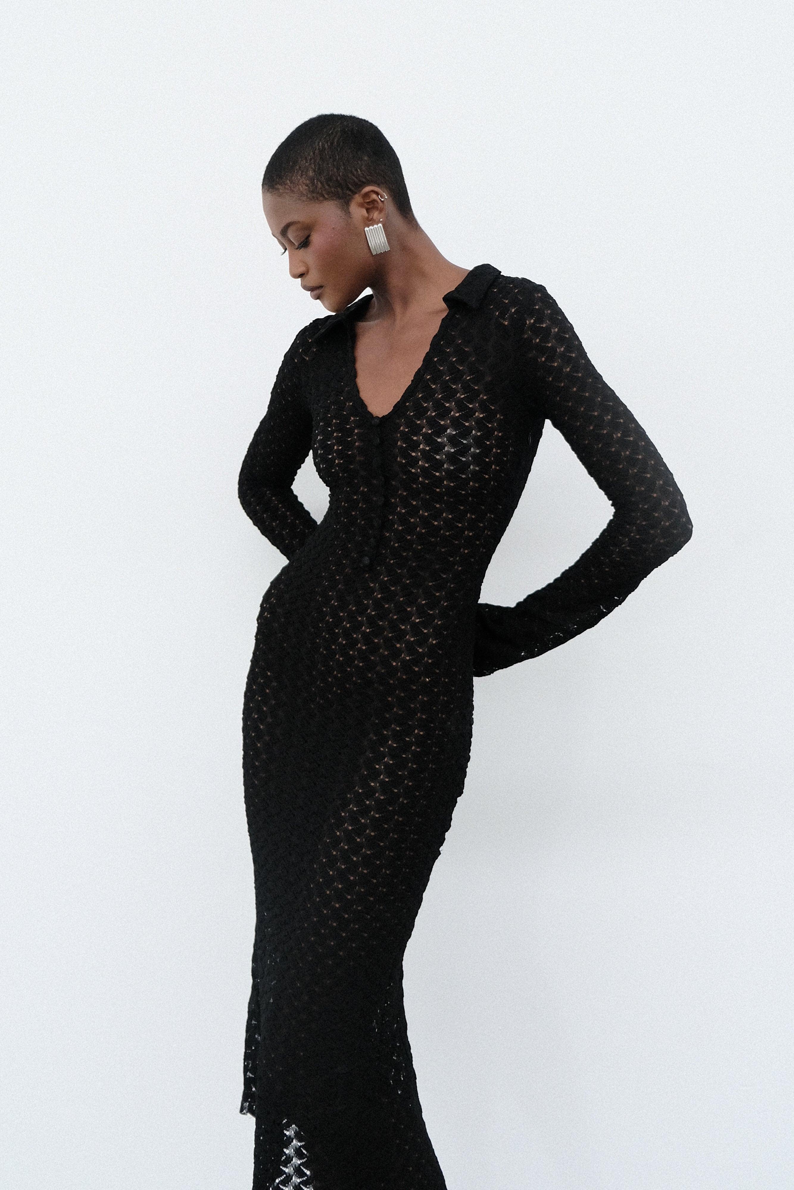 Dionne Lace Long Sleeve Midi Dress - Black Product Image