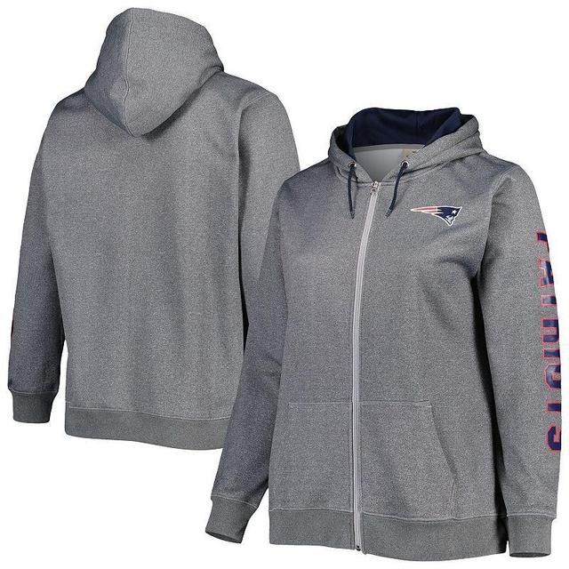 Womens Heather Charcoal New England Patriots Plus Size Fleece Full-Zip Hoodie Jacket Product Image