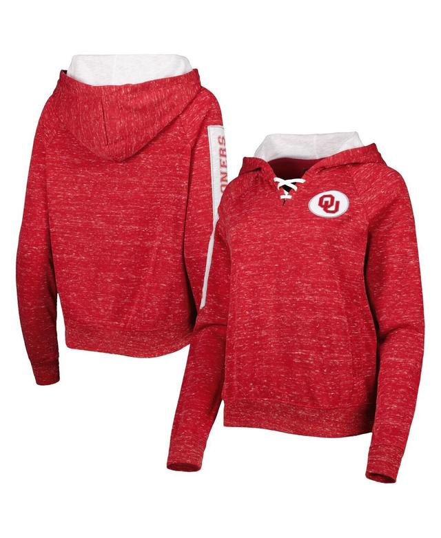 Womens Colosseum Crimson Oklahoma Sooners The Devil Speckle Lace-Placket Raglan Pullover Hoodie Product Image