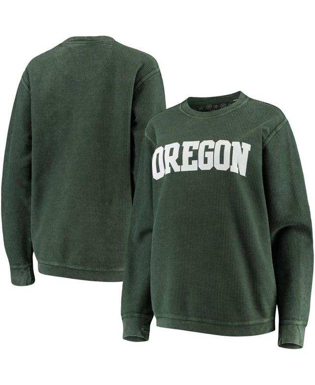 Womens Green Oregon Ducks Comfy Cord Vintage-Like Wash Basic Arch Pullover Sweatshirt Product Image