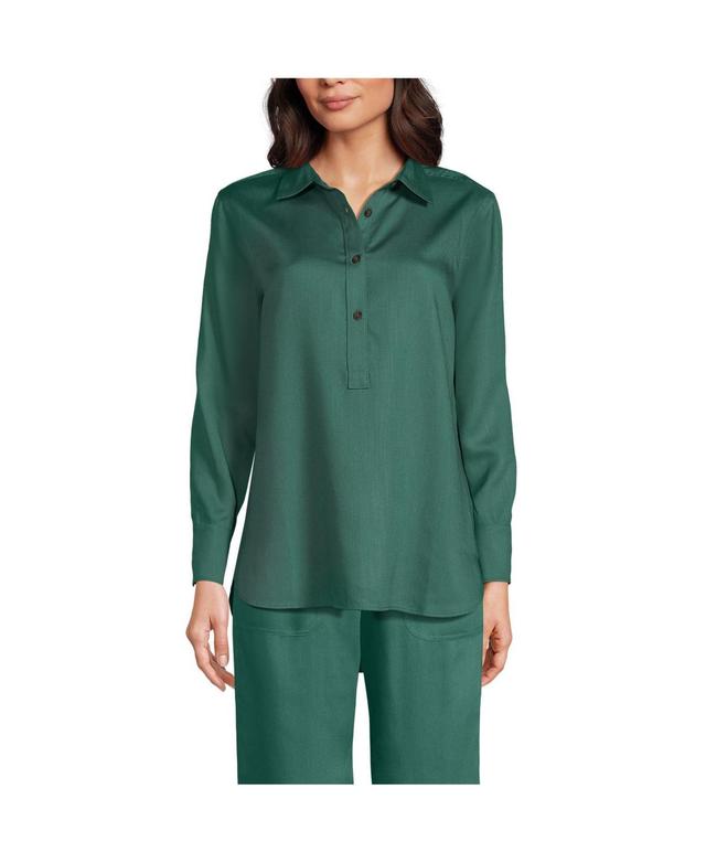 Womens Lands End Button Front Popover Shirt Washed Green Product Image