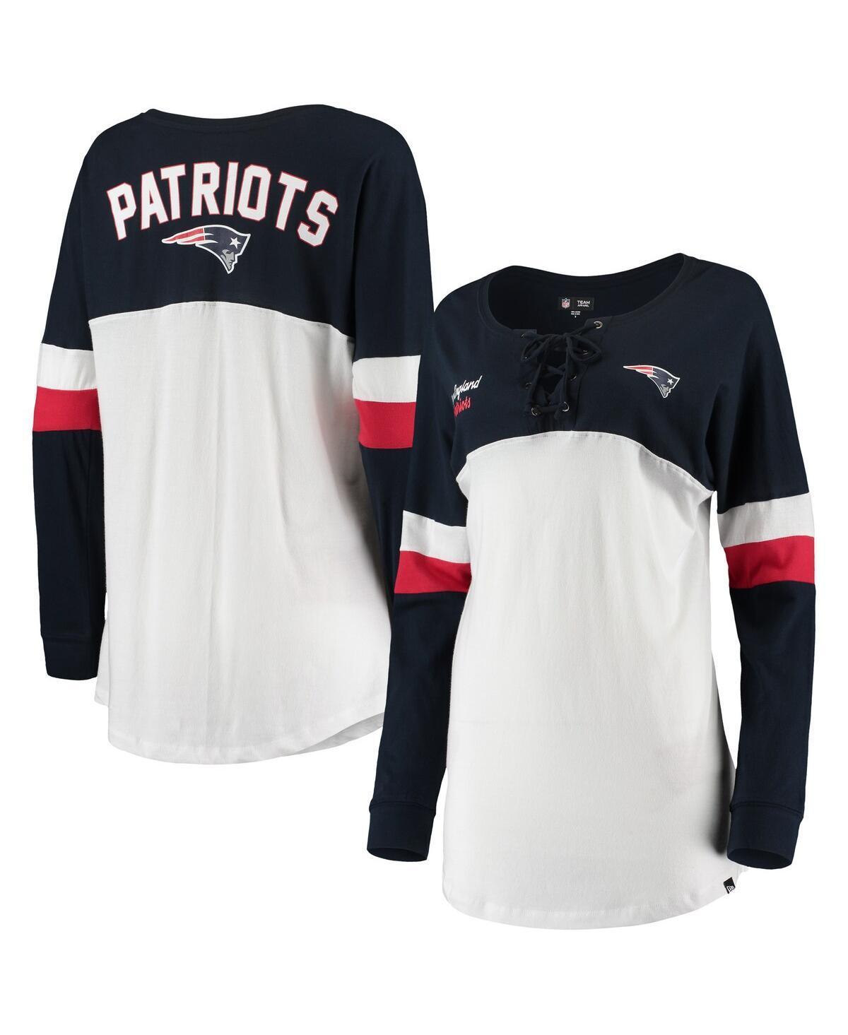 Womens New Era /Navy New England Patriots Athletic Varsity Lace-Up V-Neck Long Sleeve T-Shirt Product Image