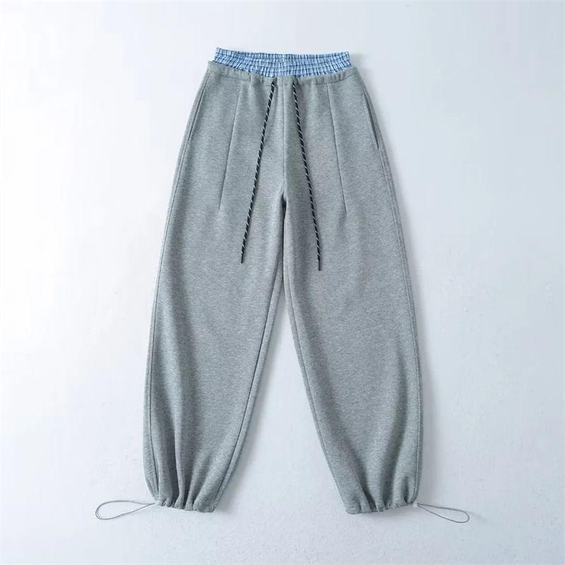 Drawstring Waist Mock Two Piece Straight Leg Sweatpants Product Image