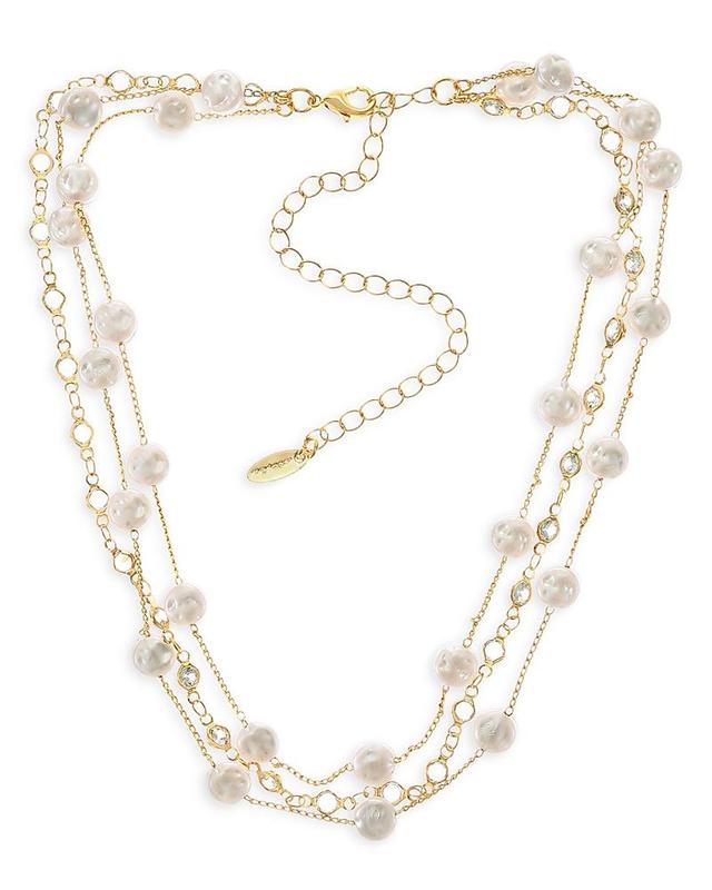 Ettika Dressed In Pearls Cubic Zirconia & Imitation Pearl Layered Collar Necklace in 18K Gold Plated, 15-20 Product Image