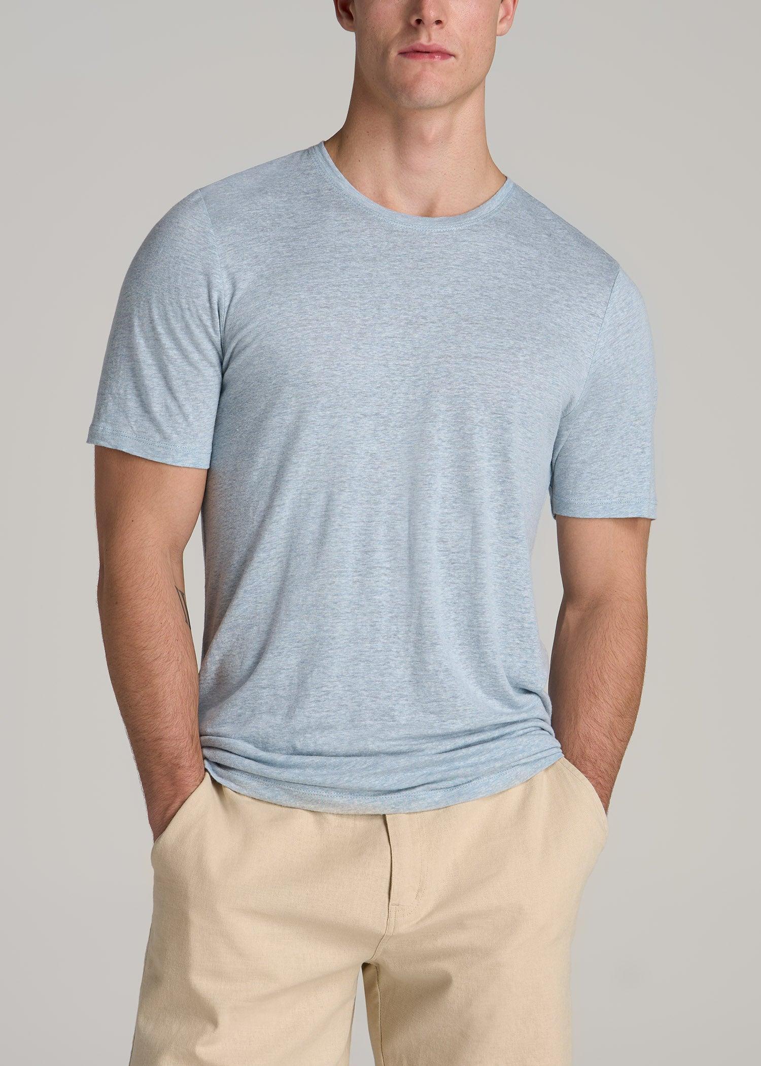 Linen Crewneck T-Shirt for Tall Men in Sky Blue Mix Male Product Image