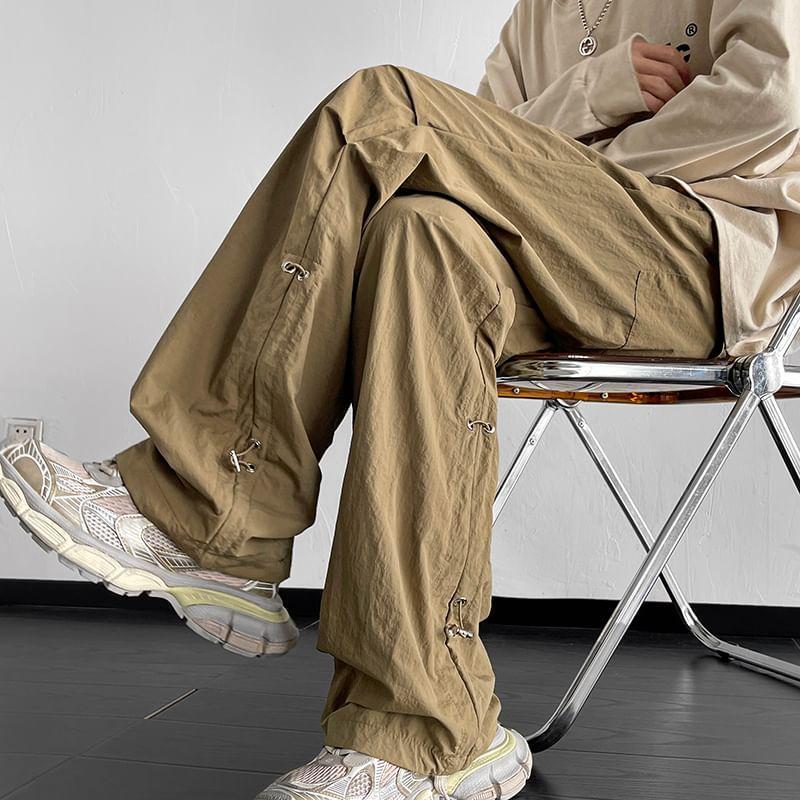 Drawstring Waist Plain Straight Leg Track Pants product image