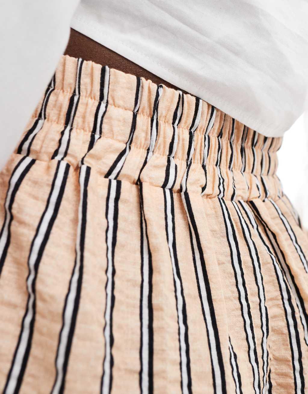 ASOS DESIGN seersucker tie waist wide leg pants in natural stripe Product Image