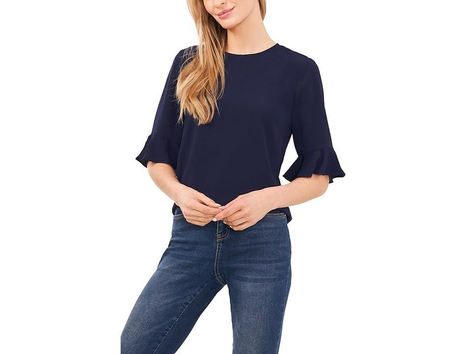 CeCe Womens Ruffled-Cuff 3/4-Sleeve Crew Neck Blouse Product Image